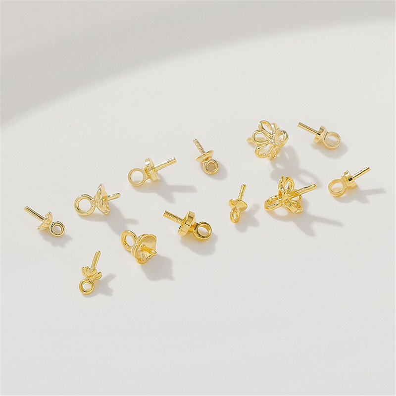 14K18K Gold Wrapped Half Hole Pearl Pendant Bead Holder Flower Set Hat DIY Handmade Necklace Earrings Jewelry Accessories
