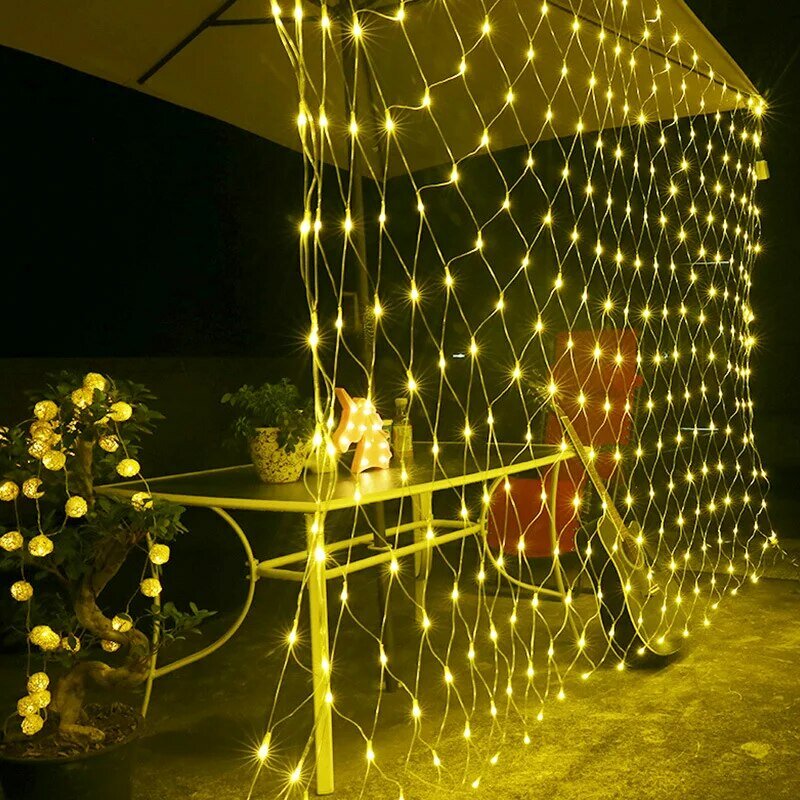 Guirnalda de luz de hadas de malla de red LED, cortina de ventana, luz de hadas de Navidad, luz de fiesta de boda