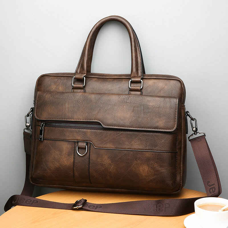 Men Retro Briefcase Bag Classical PU Leather Luxury Brand Business Handbag Crossbody Shoulder Bag Genuine Leather Laptop Bag
