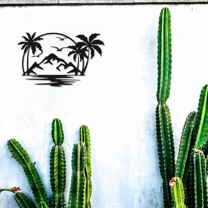 Plaque murale de palmier tropical en fer, 1 pièce, art décoratif en métal pour usage extérieur et intérieur, parfait pour décoration de jardin et de maison