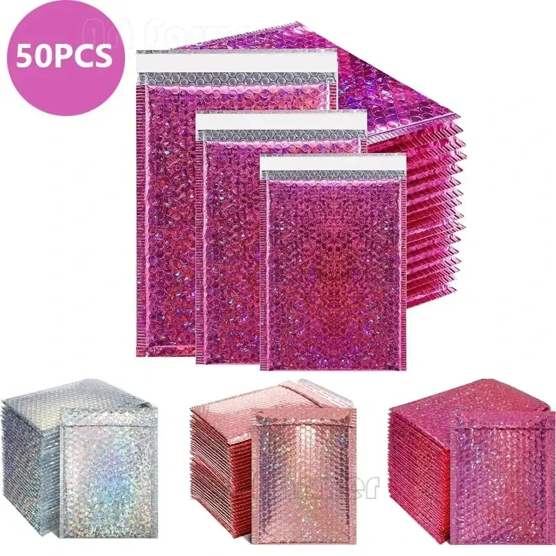 Padded Rose Bag Courier 50pcs Envelope Pack Envelopes Mailing Mailer Holographic Bubble Waterproof Shipping Red for