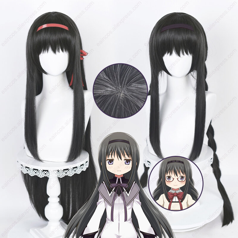 Homura Akemi Cosplay Wig 90cm Long Dark Grey Straight/Baids Wigs Heat Resistant Synthetic Hair Halloween Party