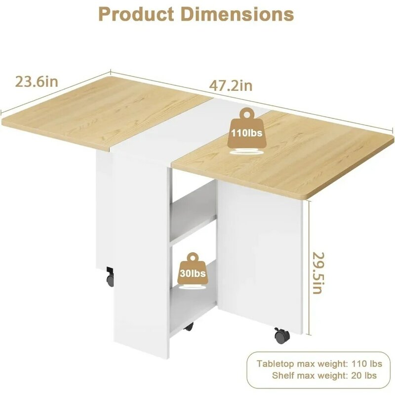 Mesa de comedor plegable de 47 "D x 23,6" W x 29,5 "H, Color madera de pera y blanco