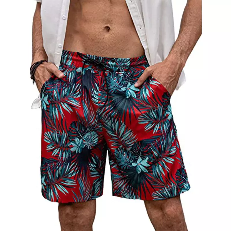 Calção de praia com bandagem elástica masculina, flor estampada em 3D, calça curta casual, shorts de férias, maiô, calção de banho