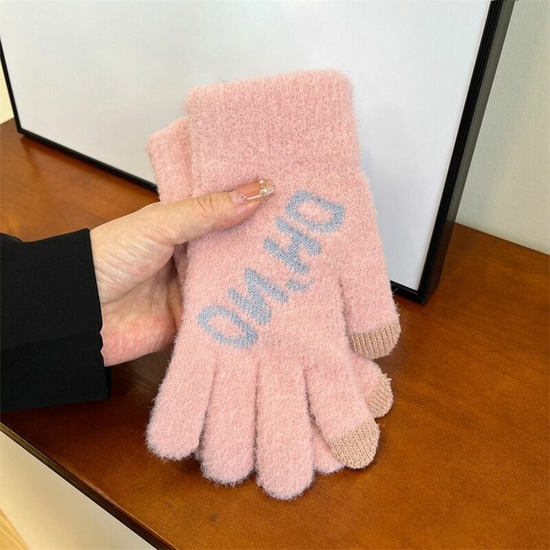 Вязаные перчатки для сенсорных экранов, милые плотные теплые ветрозащитные перчатки с защитой от холода, зимние перчатки с пальцами