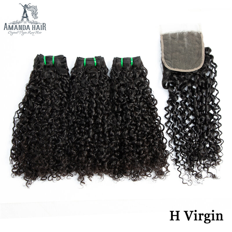 Amanda Funmi Pixie Curly Hair Bundles with Closure Double Drawn Human Hair Unprocessed Virgin Brazilian Hair Bundle with Closure