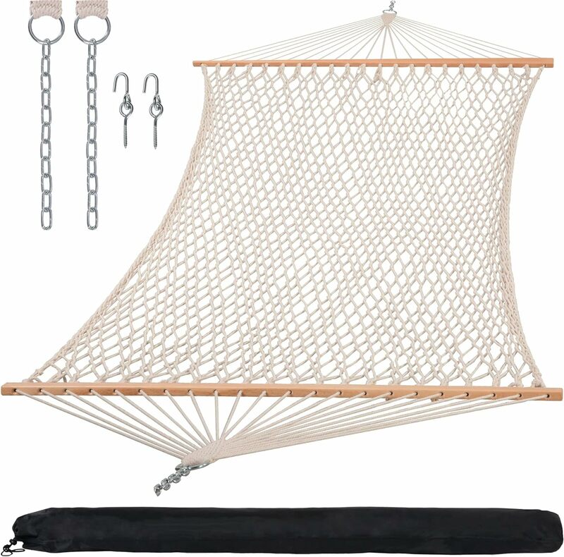 Sun creat Hängematten traditionelle Seil Doppel hängematte mit Hartholz Spreiz stange und Trage tasche, 450 lbs Kapazität