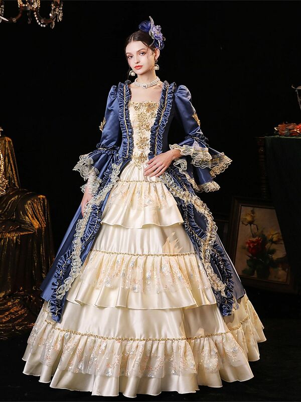 GUXQD gaun pesta dansa wanita, gaun malam payet berkilau bergaya antik abad pertengahan untuk teater Victoria