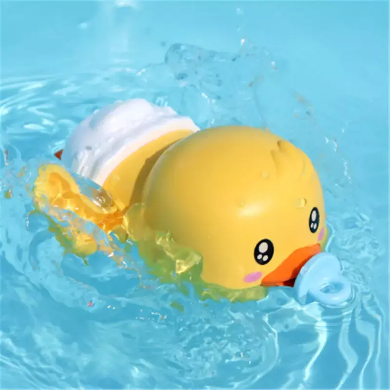 Zabawki do kąpieli dla niemowląt łańcuch wodny z mechanizmem zegarowym do kąpieli urocza żółta kaczka do pływania zabawka dla malucha basen plażowy klasyczna zabawka dla dzieci do zabawy w wodę