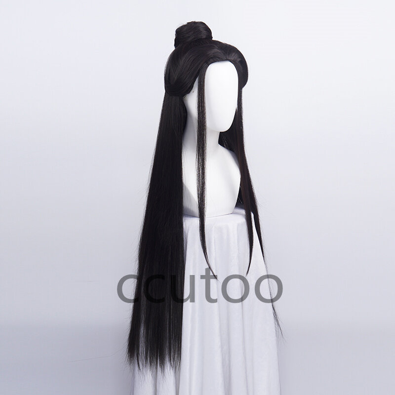 Mangá céu bênção oficial peruca cosplay xie lian longo 90cm cabelo preto tian guan ci fu ancientry universal peruca chip bun