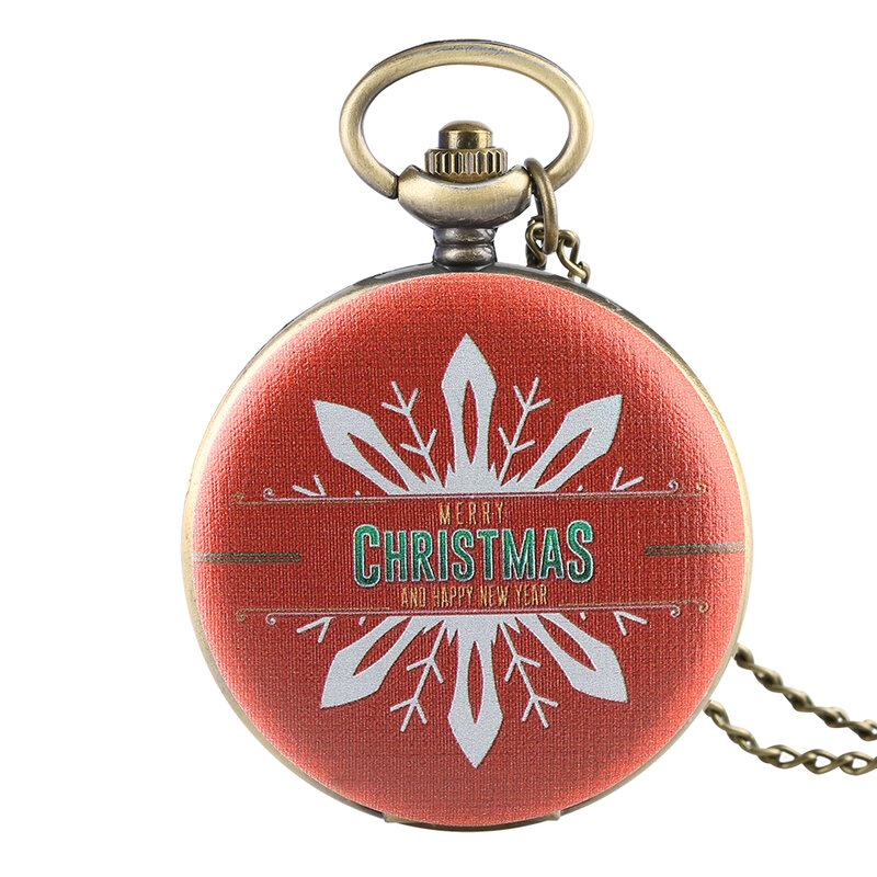 Reloj de bolsillo con estampado rojo para mujer, pulsera de cuarzo con números árabes, esfera de bronce, cadena colgante, regalo, Feliz Navidad y Año Nuevo