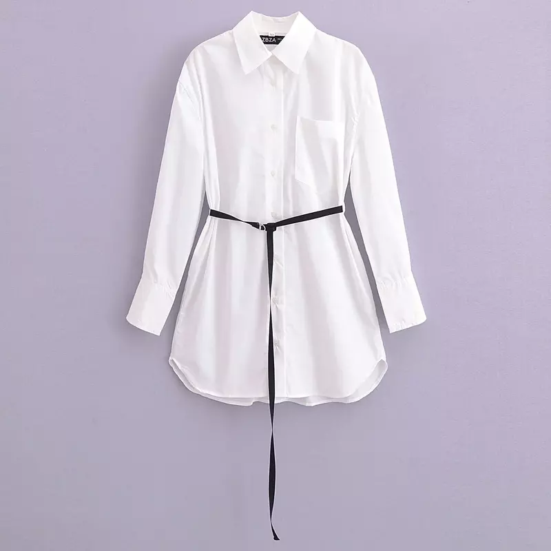 Gabardina holgada informal con cinturón para mujer, blusa de tela, camisa Retro de manga larga, Top elegante, 2024