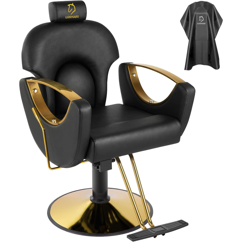 Luxmars เก้าอี้ตัดผมไฮดรอลิกเก้าอี้ร้านเสริมสวยรอกหมุน360องศาเก้าอี้จัดแต่งทรงผมปรับความสูงได้ช่างทำผมสัก