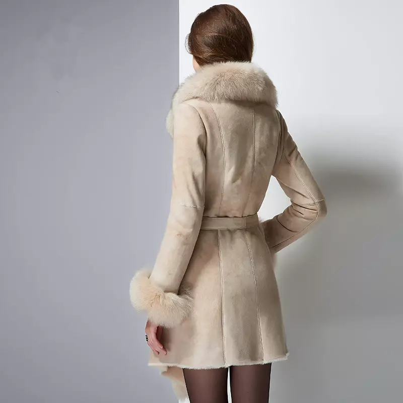 Ayunsueリアル毛皮のコート女性2020女性ヴィンテージナチュラル両面毛皮のコートキツネの毛皮の襟のジャケットの女性の冬ジャケットAP58