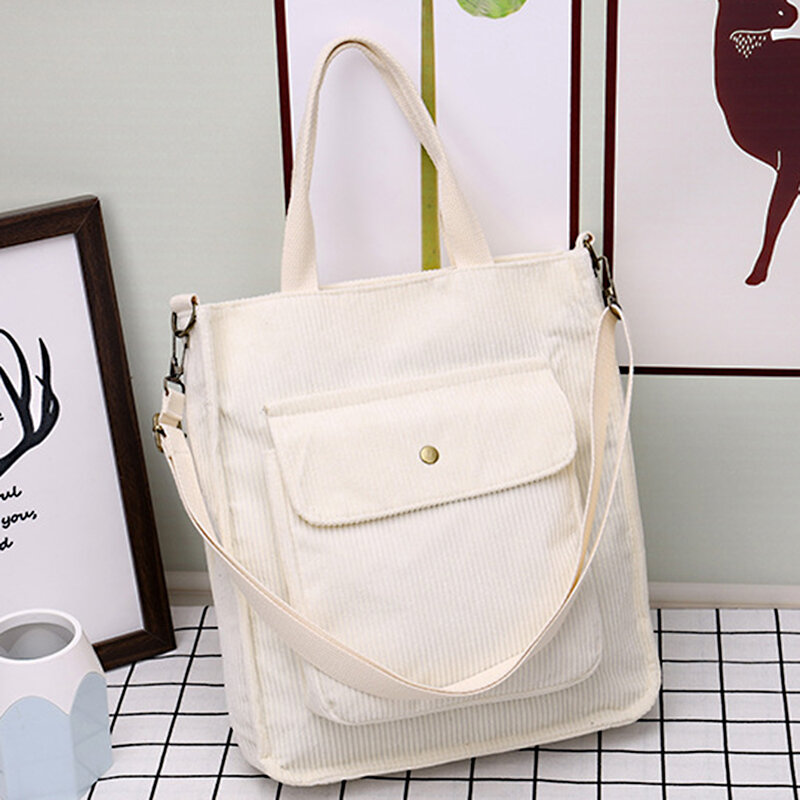 Corduroy Bag for Women Shopper Bag Designer Handbag Autumn and Winter Girls Student Bookbag Female Canvas Shoulder Tote Bag