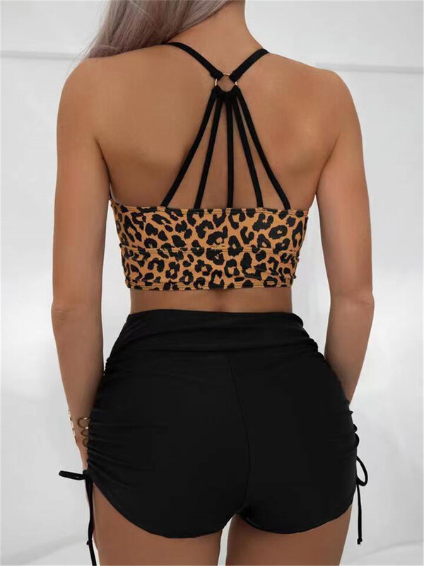 Maillot de bain imprimé léopard pour femmes, taille haute, amissié dans le dos, sexy, vêtements de plage, baigneuses, été, 2024
