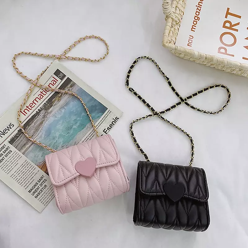 Bolso de hombro pequeño con forma de corazón para niñas, accesorios para monedero, Mini bolso de mensajero cuadrado para niños