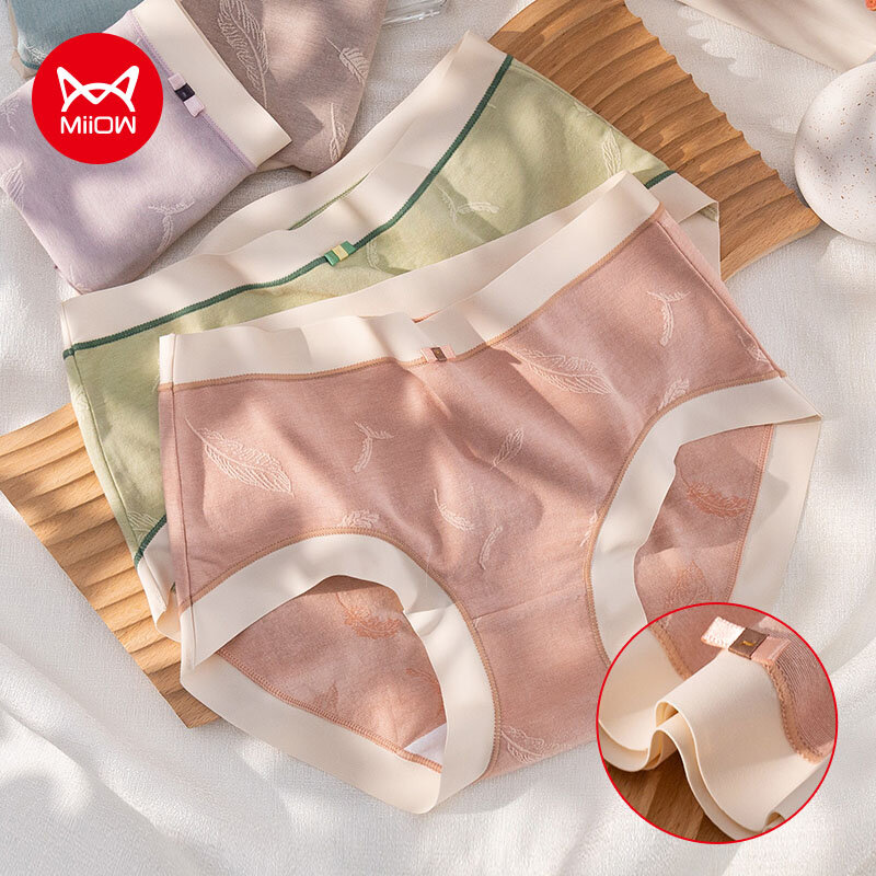 MiiOW-bragas de tela de Seersucker para mujer, ropa interior transpirable, lencería suave antibacteriana, 4 piezas