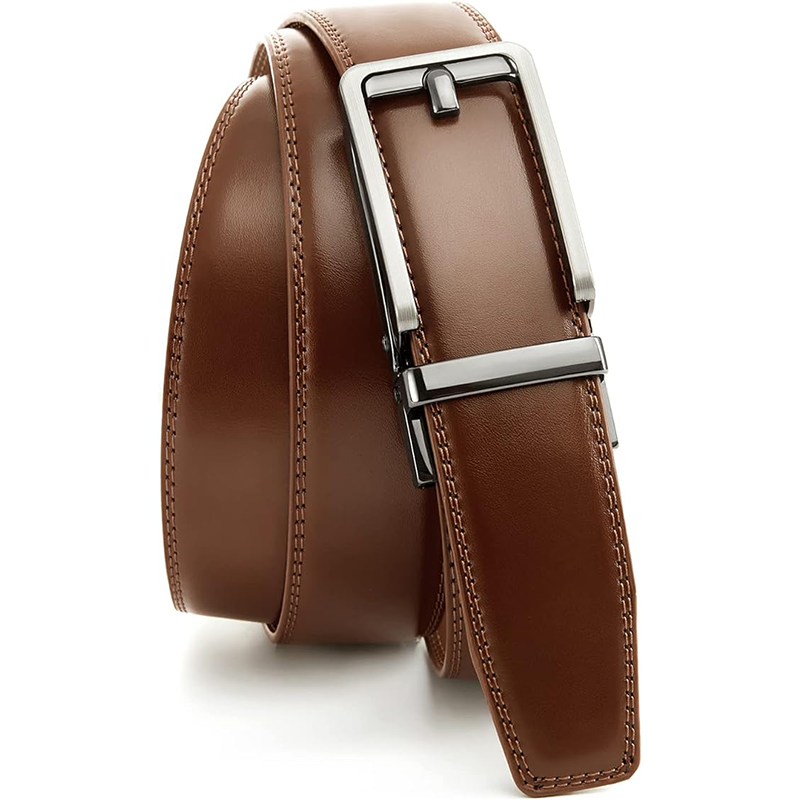 Cinturón de cuero con trinquete para hombre, color marrón, cognac