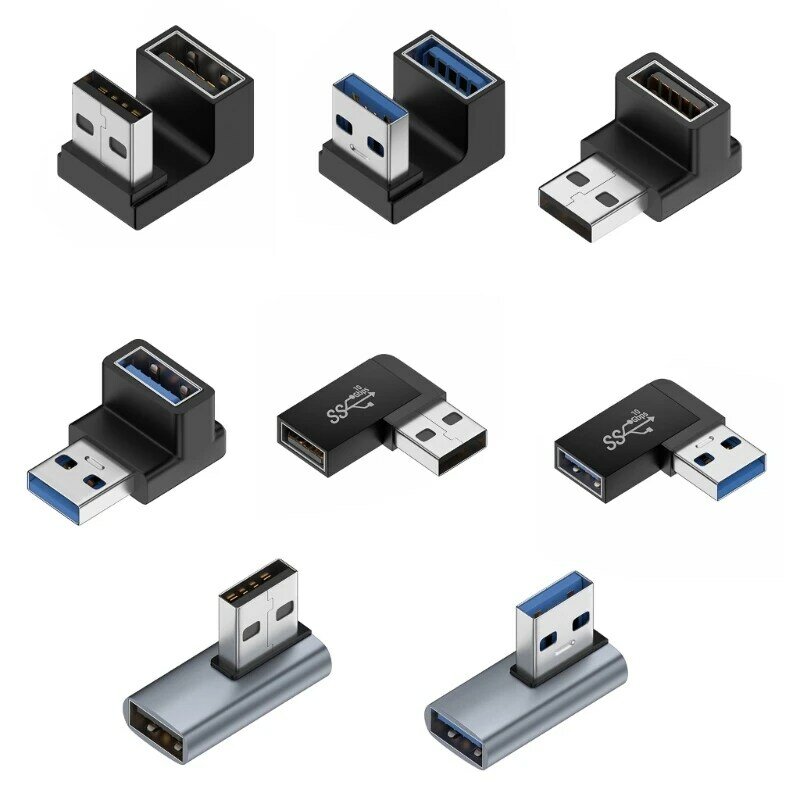 وصلة وصلة بزاوية 90 درجة USB 3.0 ذكر إلى أنثى وصلة وصلة بزاوية قائمة USB إلى أعلى وصلة كوع 10Gbps لأجهزة الكمبيوتر المحمول