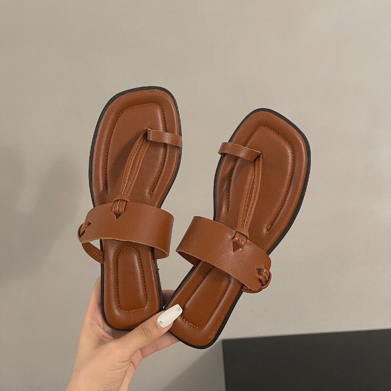 Женские шлепанцы на низком каблуке Comemore, коричневые пляжные шлепанцы с плоской подошвой, большие размеры 42, лето 2024