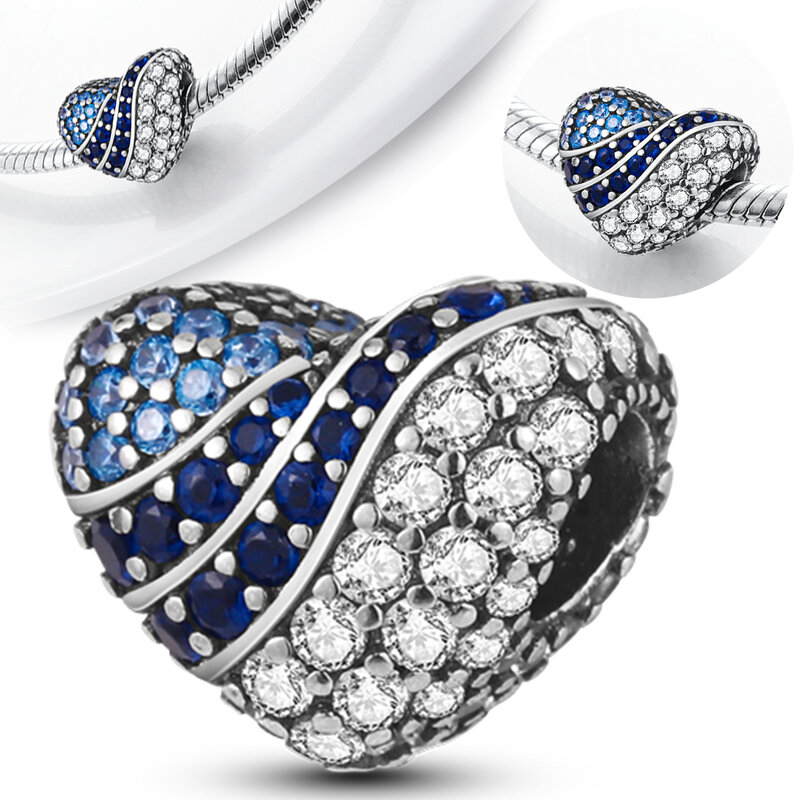 Bracelets à breloques en argent regardé 925 pour femme, série cœur de famille, perles brillantes, convient aux bracelets originaux, bijoux à bricoler soi-même