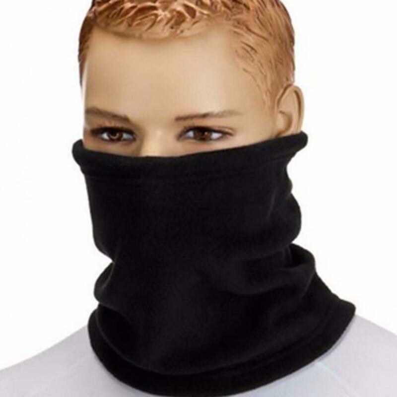Men Winter Neckerchief Adjustable Neck Scarf Solid Color Fleece Keep Warming Ski Tube Warmer For Sports
