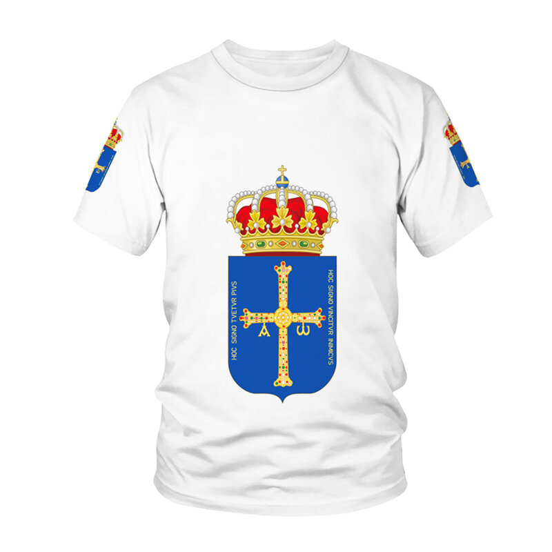 Asturias 국기 패턴 남녀공용 티셔츠, 여름 반팔 상의, 어린이 3D 티셔츠, 같은 스타일, 핫 세일, 신상
