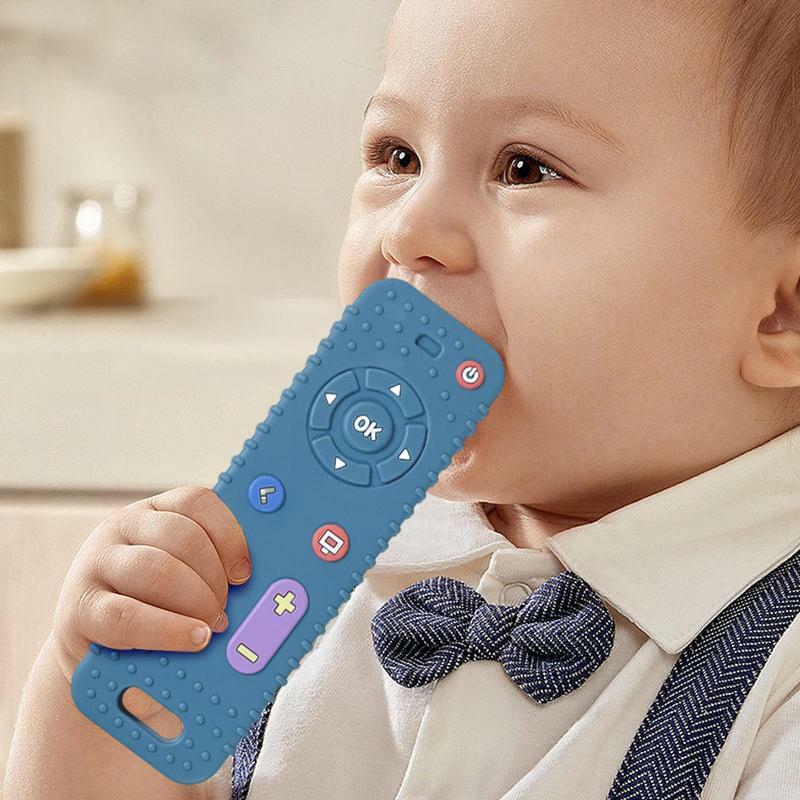 Mainan gigitan bayi, mainan gigitan silikon Remote balita untuk menenangkan bayi 6-12 bulan