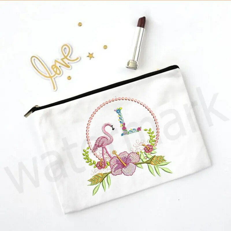 Flamingo Alphabet Print Bridesmaid Makeup Bags Make Up Pouch Necessaries Lady Tote Purse Cosmetic Case Bridal Party Wedding Gift