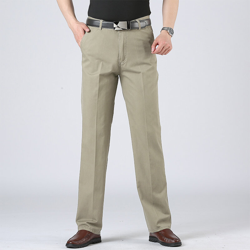 กางเกงลำลองธุรกิจใส่ประจำวันกางเกงผู้ชายมีกระดุมซิปทันสมัยฤดูร้อนสีล้วนสำหรับฤดูใบไม้ผลิ