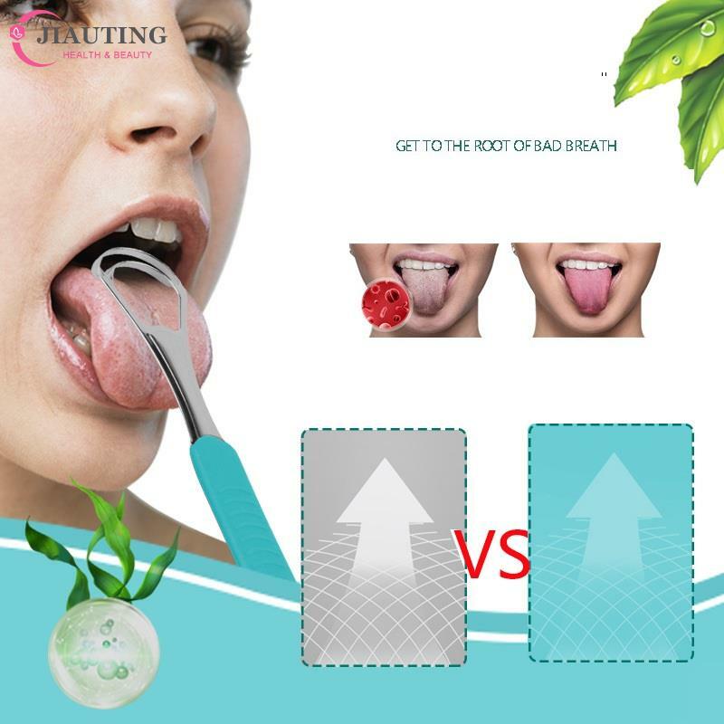 Raspador de língua portátil, dupla camada, reutilizável, aço inoxidável, escova bucal oral, alça antiderrapante, 1 parte
