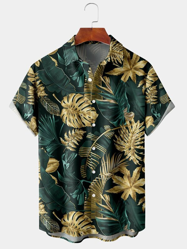 Camisa masculina com estampa de plantas tropicais, tops estampados em 3D, casual, lapela de botão, manga curta, roupa unissex, férias, nova