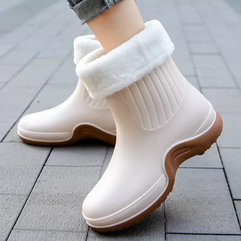 Bottes de Pluie Confortables en Caoutchouc pour Femme, Chaussures d'Extérieur Imperméables, à la Mode, 03/Chaud, 2024