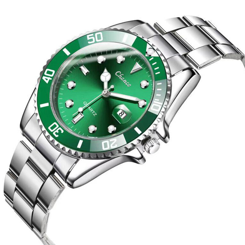 Gorący sprzedający się atmosferyczny zegarek męski Casual Business dużo świecący zielony zegarek kwarcowy