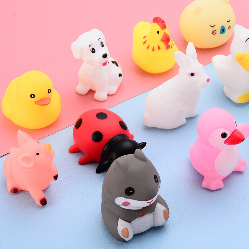 5-30PCS Cute Animals Swimming Water Toys For Children Soft Rubber Float Squeeze Sound Squeaky Bathing Toy For Baby Bath Toys
