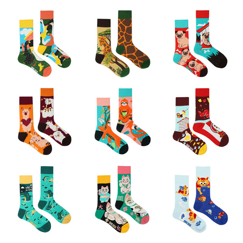 Chaussettes colorées en coton pour hommes et femmes, chaussettes à tube moyen haut, quatre saisons, originales, AB Tide, chat, chien, koala, vache, unisexe, 1 paire