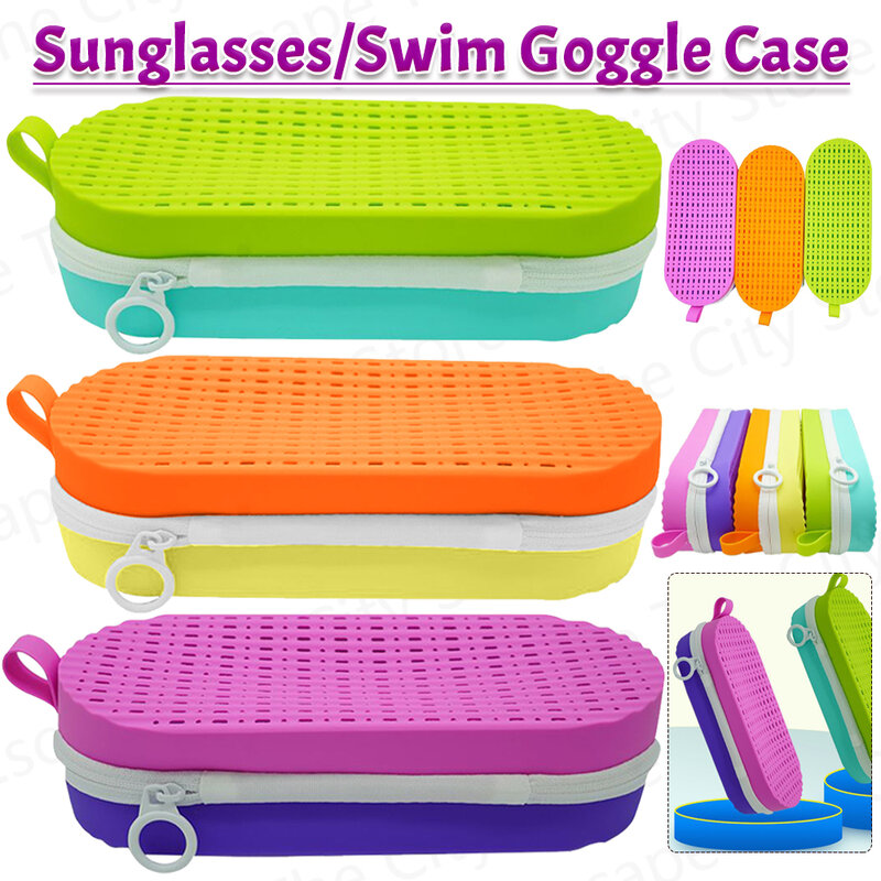 Protective Case with Drain Hole Swimming Goggles Protection Box Breathable Zipper Eyeglasses Case for Swimming Goggles