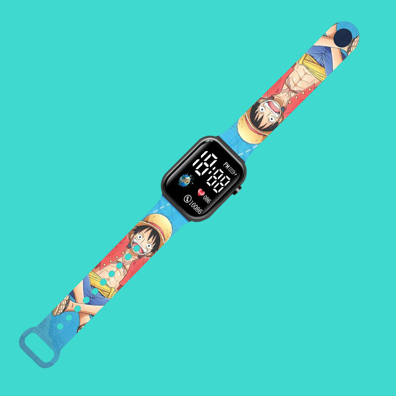 Sasuke Luffy Goku Zoro reloj electrónico para niños, Correa con estampado de dibujos animados, LED, cuadrado, resistente al agua, regalos de cumpleaños para niños y niñas, nuevo