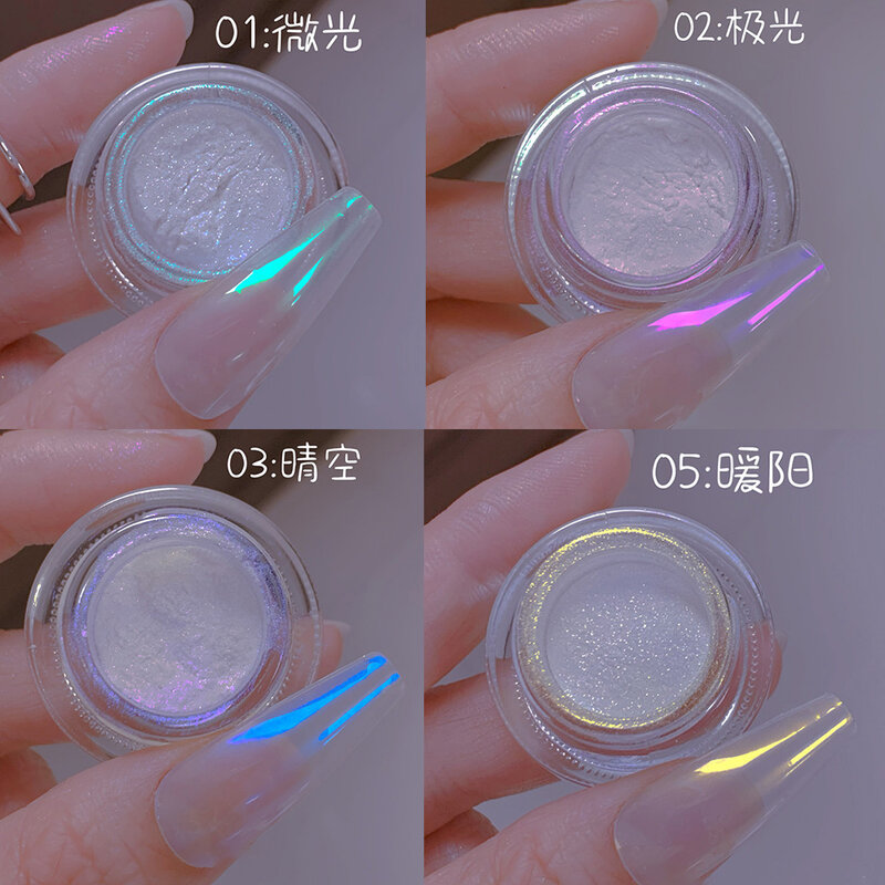 1 Caixa Luar Espelho Unhas Poder Brilho Fino Prata Pigmentos De Efeito Metálico Gel Polonês Cromo Holográfico Unhas Em Pó