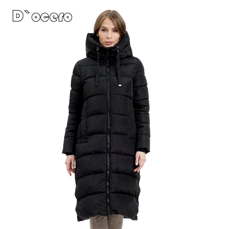 D`OCERO 2022 New Fashion Winter Down Jacket Women X-Long Thick Parkas Hooded Overcoat Female Padded Coat Warm Quilted Outerwear
