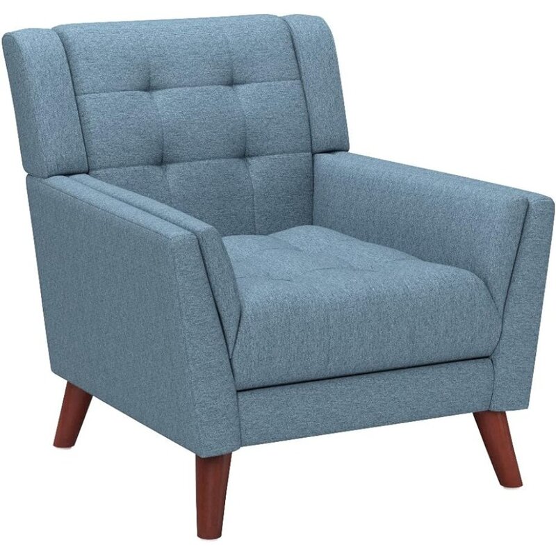 Pertengahan abad kain Modern kursi lengan untuk ruang tamu biru dan kenari kulit kerak kursi kafe kopi kayu Café mebel