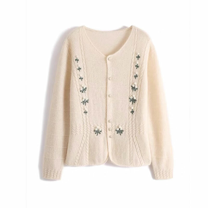 Cashmere Sweater Women's 2024 Autumn Crochet Design Feeling Top Fashion Winter New Long Sleeve Knitted Cardigan Sweater Female