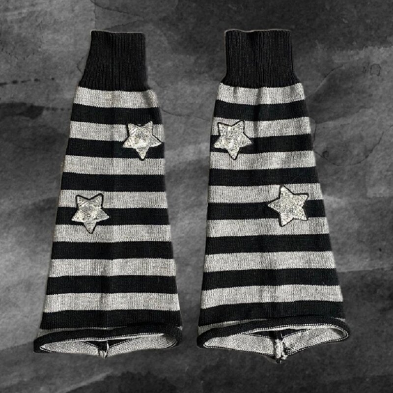 Harajuku Women Leg Warmers Socks Japanese Gothic Striped Sequins Star Long Socks