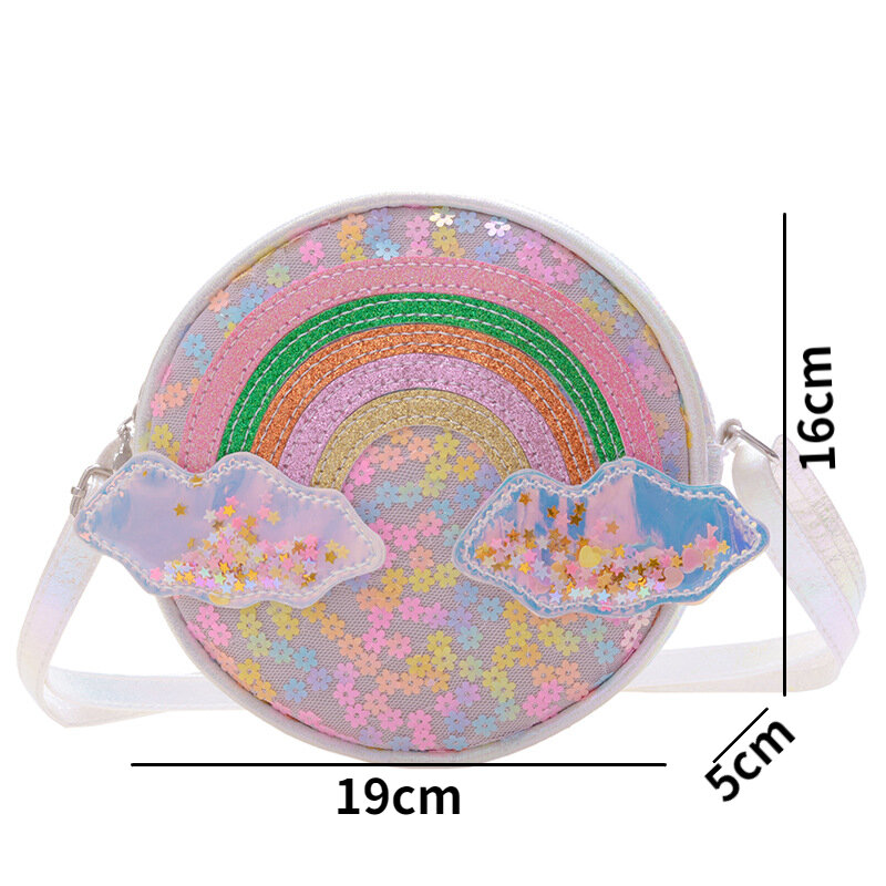 Versão coreana do laser redondo saco 2022 novo saco de ombro das crianças dos desenhos animados arco-íris lantejoulas mochila da criança