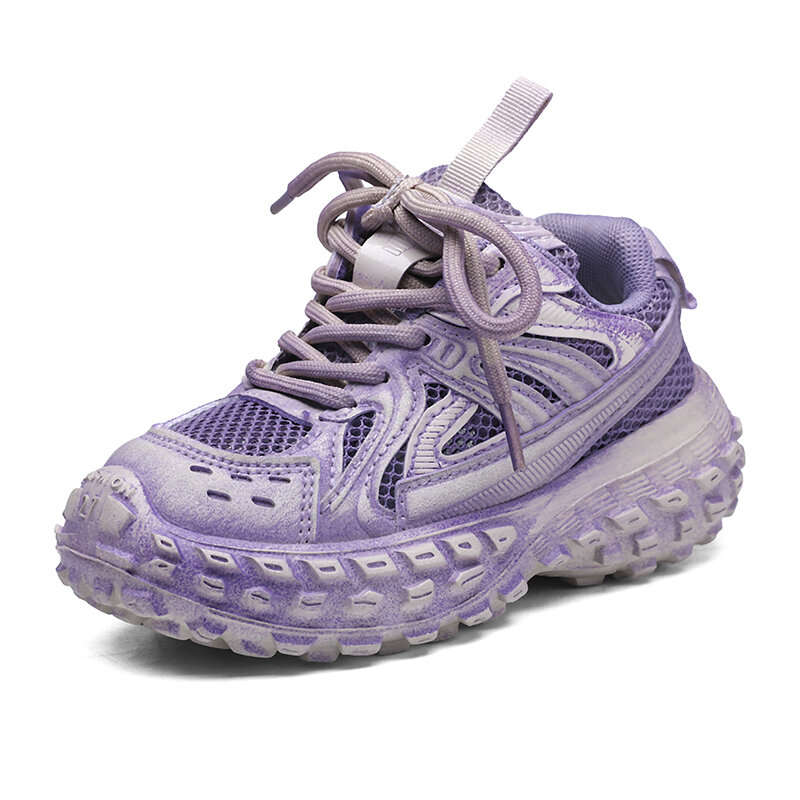 รองเท้าเด็กลายตาข่ายเดี่ยวระบายอากาศได้ดีรองเท้าวิ่งกลางแจ้งรองเท้าเด็กคุณภาพสูงสีชมพูน่ารักวินเทจ