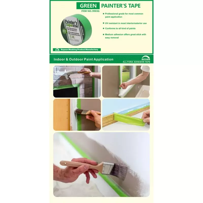 Dostosowany produktKey Greenhigh tack premium cienka taśma washi / taśma maskująca odporna na stopień