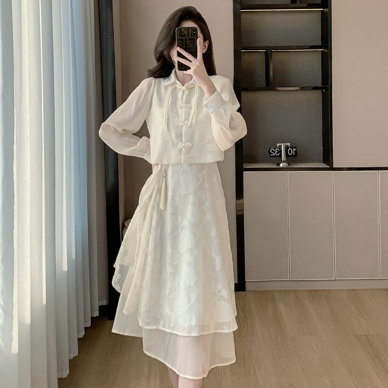 New Chinese Style Two-Piece Set Women's Spring Summer Improved Hanfu Chinese Elements Dress Suit