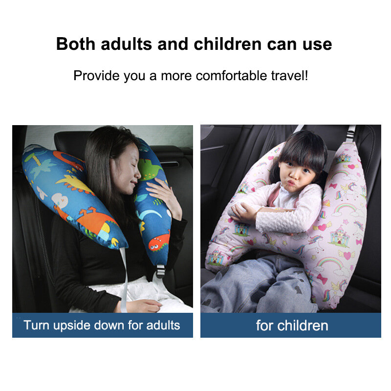Bantal penyangga leher anak pola hewan lucu, bantal perjalanan bentuk U untuk kursi mobil, bantal keamanan leher untuk anak-anak