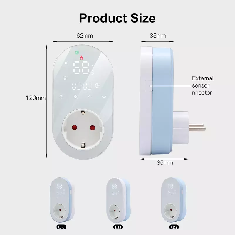 Moes Smart Wifi LED Thermostat Stecker Steckdose Heizung und Kühlung Mode16a App Fernbedienung kompatibel mit Alexa Google Home